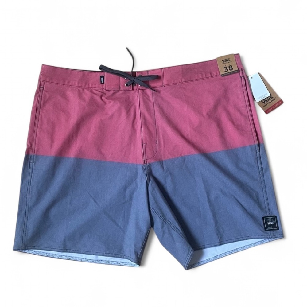 NWT Vans Men Board Shorts Size 38 Colorblock Blue Red Vacation Resort Beach